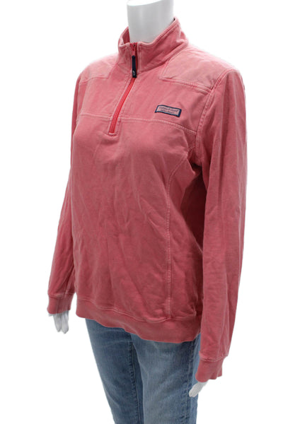 Vineyard Vines Women Pullover Sweatshirt Pink Zip Mockneck Cotton Size M