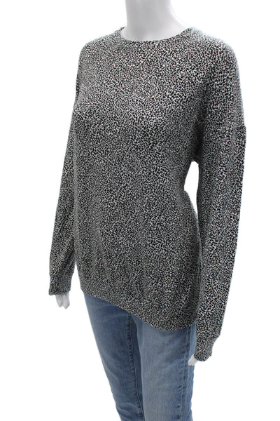 Athleta Womens Pullover Sweater Leopard Print Black Crewneck Long Sleeve Size S