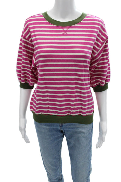 Pilcro Anthropologie Women Pullover Striped Green 3/4 Sleeve Size 2XS
