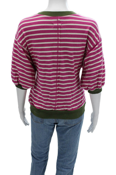 Pilcro Anthropologie Women Pullover Striped Green 3/4 Sleeve Size 2XS