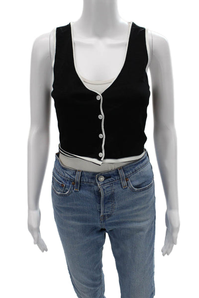 Oak + Fort Womens Cropped V Neck Button Up Tank Black Rayon Nylon Size XS