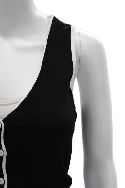 Oak + Fort Womens Cropped V Neck Button Up Tank Black Rayon Nylon Size XS
