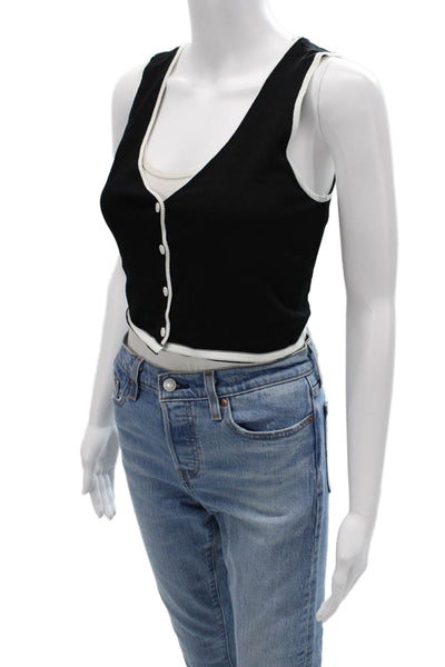 Oak + Fort Womens Cropped V Neck Button Up Tank Black Rayon Nylon Size XS