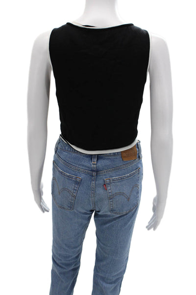 Oak + Fort Womens Cropped V Neck Button Up Tank Black Rayon Nylon Size XS