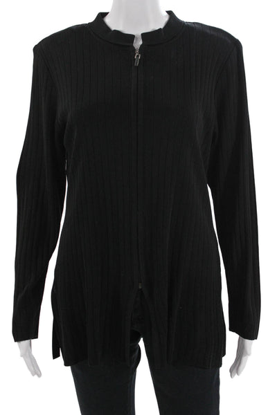 Exclusively Misook Women Black Full Zip Cardigan 100% Acrylic Mock Neck Size S