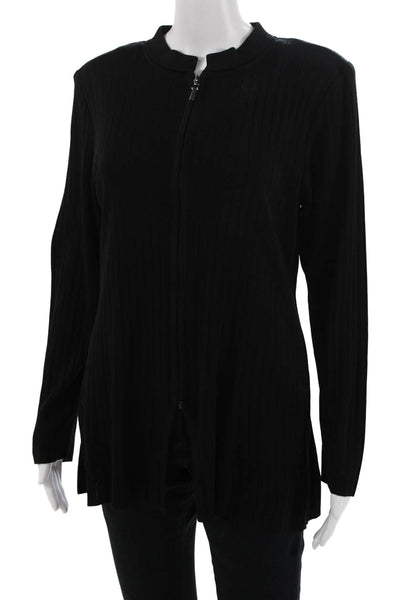 Exclusively Misook Women Black Full Zip Cardigan 100% Acrylic Mock Neck Size S