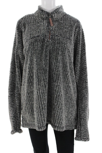 True Grit Unisex Dark Gray Striped Mock Neck Zip Pullover Size M