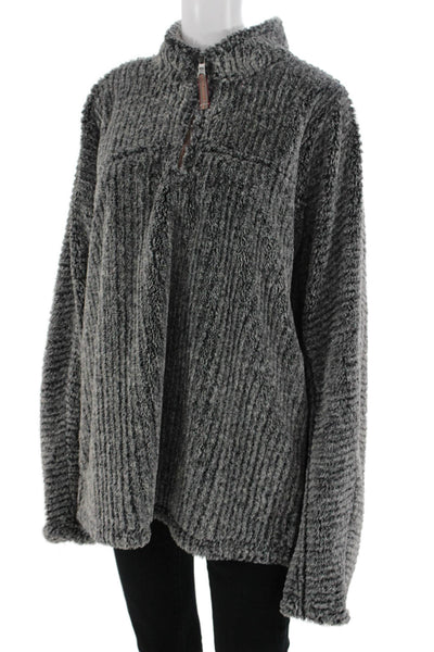 True Grit Unisex Dark Gray Striped Mock Neck Zip Pullover Size M