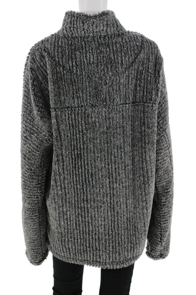 True Grit Unisex Dark Gray Striped Mock Neck Zip Pullover Size M
