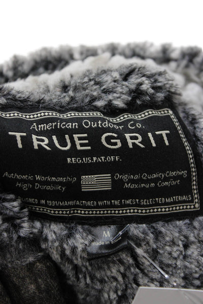 True Grit Unisex Dark Gray Striped Mock Neck Zip Pullover Size M
