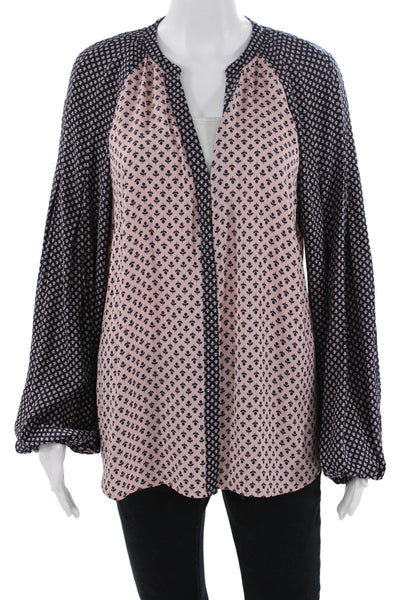Boden Womens Tunic Blouse Pink Geometric Long Sleeve Bohemian Polyester Size 12