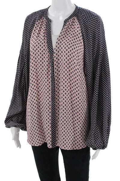 Boden Womens Tunic Blouse Pink Geometric Long Sleeve Bohemian Polyester Size 12