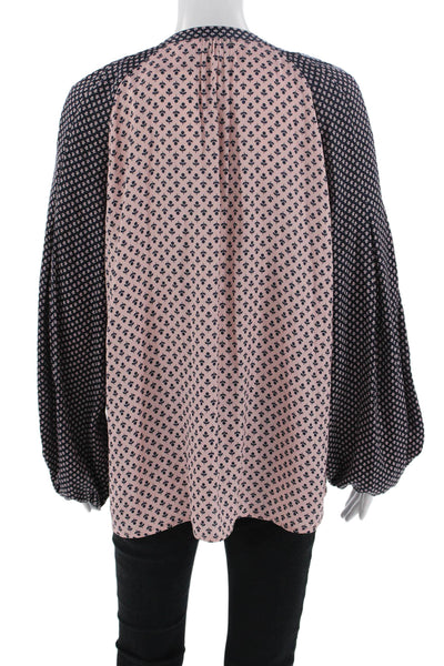 Boden Womens Tunic Blouse Pink Geometric Long Sleeve Bohemian Polyester Size 12