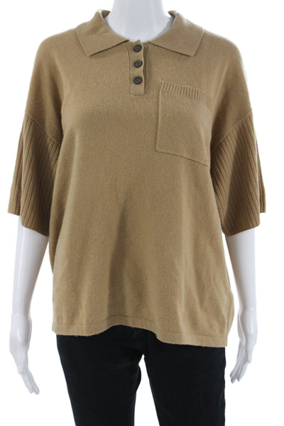 Gentle Herd Unisex Pullover Wool Button Collared Sweater Brown Size M