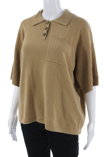 Gentle Herd Unisex Pullover Wool Button Collared Sweater Brown Size M