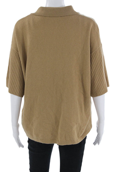 Gentle Herd Unisex Pullover Wool Button Collared Sweater Brown Size M