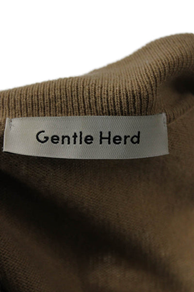 Gentle Herd Unisex Pullover Wool Button Collared Sweater Brown Size M