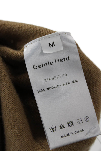 Gentle Herd Unisex Pullover Wool Button Collared Sweater Brown Size M