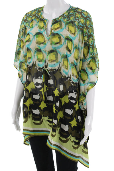 Lafayette 148 New York Women Silk Tunic Blouse Black Geometric Size S
