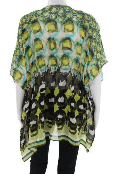 Lafayette 148 New York Women Silk Tunic Blouse Black Geometric Size S