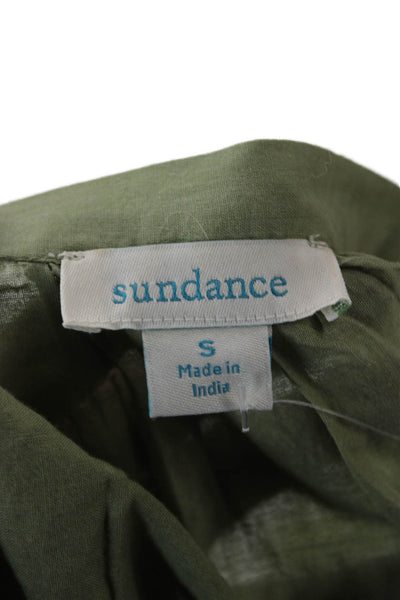 Sundance Women Tunic Green Geometric Cotton Square Neck 3/4 Sleeve Boho Size S