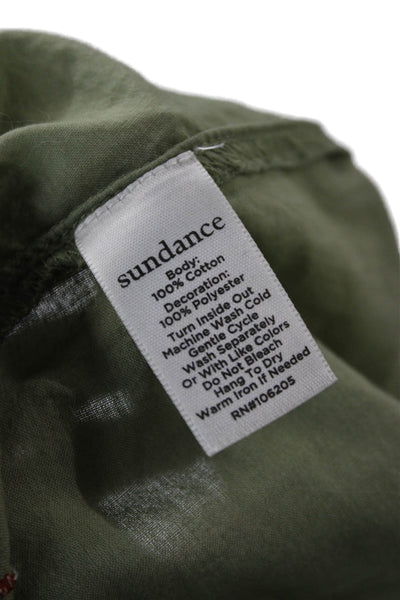 Sundance Women Tunic Green Geometric Cotton Square Neck 3/4 Sleeve Boho Size S