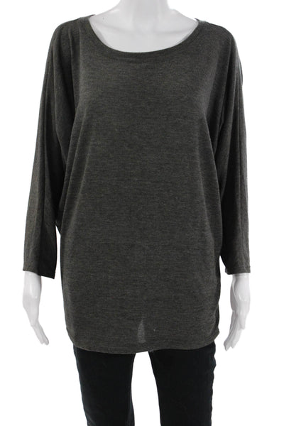 Poetry Women Basic Tunic Sweater Dark Gray 3/4 Sleeve Round Neck Size L