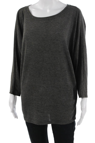 Poetry Women Basic Tunic Sweater Dark Gray 3/4 Sleeve Round Neck Size L