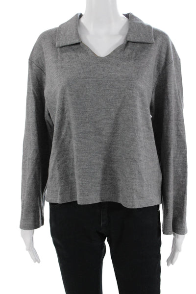 Gentle Herd Women Basic Gray 100% Wool V Neck Long Sleeve Top Size M