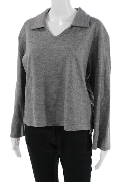 Gentle Herd Women Basic Gray 100% Wool V Neck Long Sleeve Top Size M