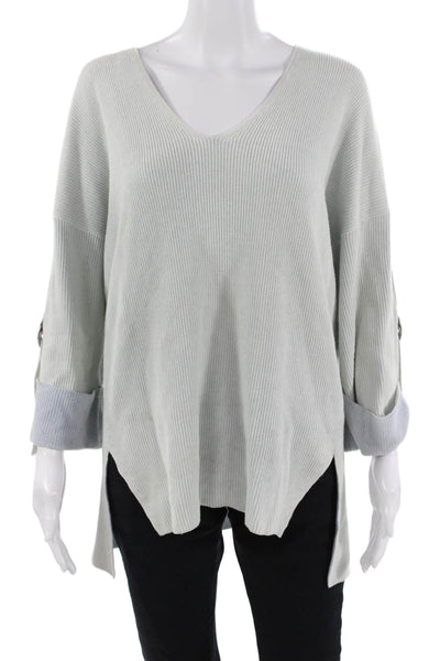 Margaret OLeary Unisex Gray V-Neck Cotton Pullover Button Long Sleeve Size L