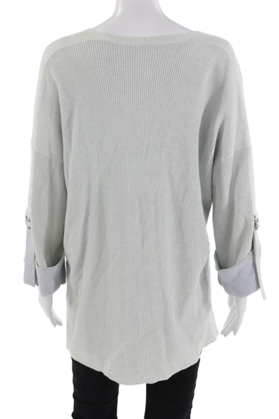Margaret OLeary Unisex Gray V-Neck Cotton Pullover Button Long Sleeve Size L