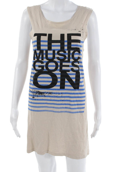 291 Women Tank T-Shirt Dress Beige Cotton Graphic Size 2