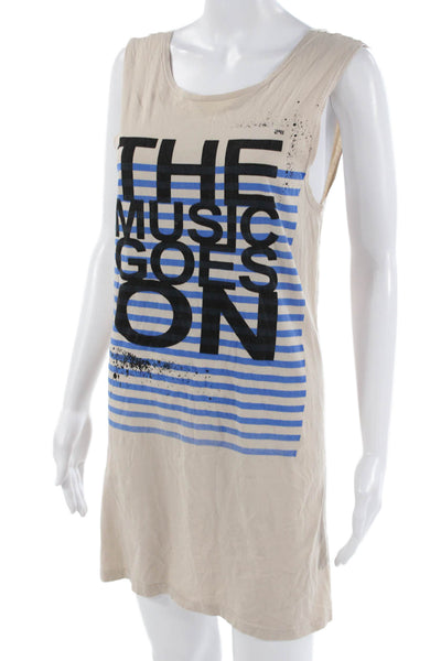 291 Women Tank T-Shirt Dress Beige Cotton Graphic Size 2
