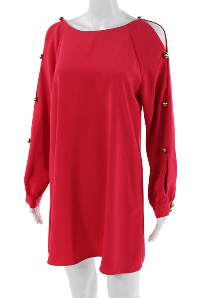 Amanda Uprichard Women Red Short Long Sleeve Shift Dress Petite Size M