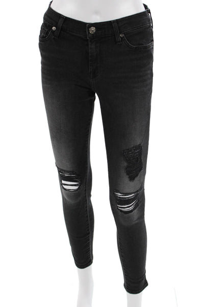 7 For All Mankind Women Black Ankle Skinny Jeans High Rise Size 25