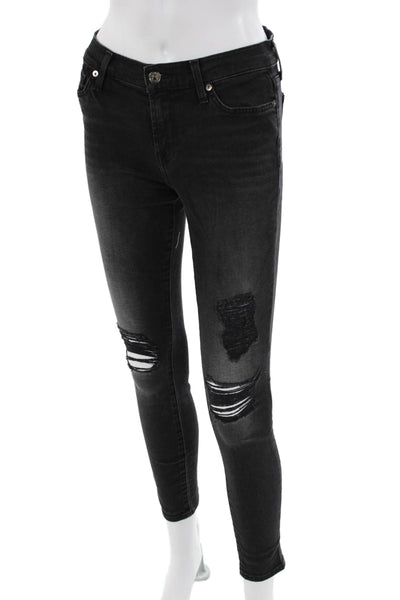 7 For All Mankind Women Black Ankle Skinny Jeans High Rise Size 25