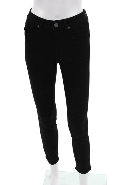 Paige Womens Ankle Skinny Jeans Black High Rise Button 28 Inseam Size 25