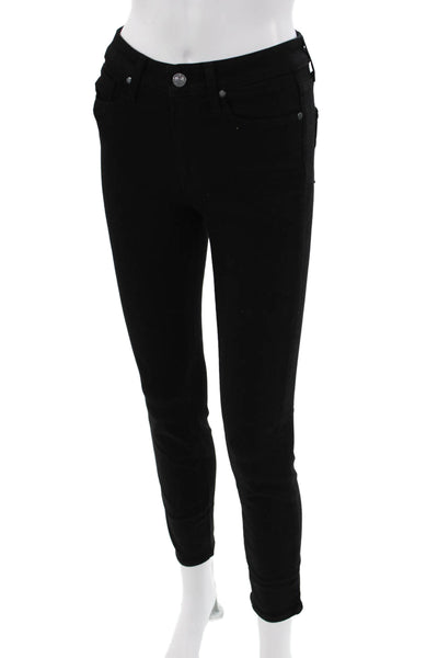 Paige Womens Ankle Skinny Jeans Black High Rise Button 28 Inseam Size 25