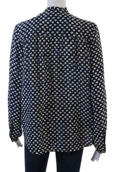 Theory Women Dark Blue Silk Polka Dot Tie Neck Long Sleeve Blouse Petite Size S