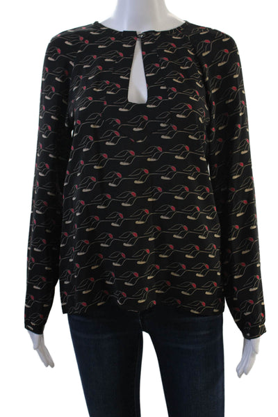 APC & Vanessa Seward Womens Silk Floral Long Sleeve Button Blouse Black Size S