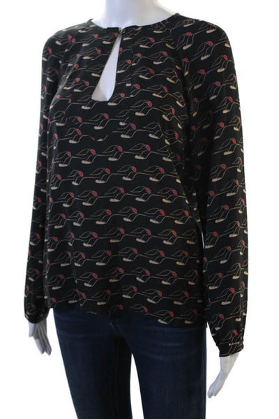 APC & Vanessa Seward Womens Silk Floral Long Sleeve Button Blouse Black Size S