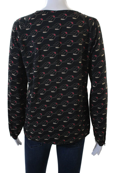 APC & Vanessa Seward Womens Silk Floral Long Sleeve Button Blouse Black Size S
