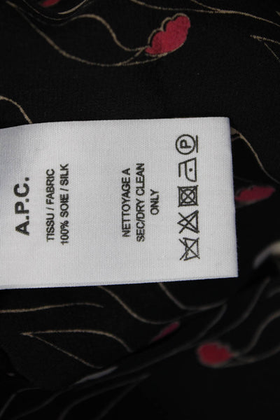 APC & Vanessa Seward Womens Silk Floral Long Sleeve Button Blouse Black Size S