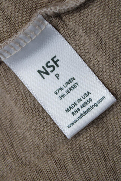 NSF Women Beige Linen Jersey Button-Up Long Sleeve Round Neck Top Size S