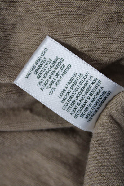 NSF Women Beige Linen Jersey Button-Up Long Sleeve Round Neck Top Size S