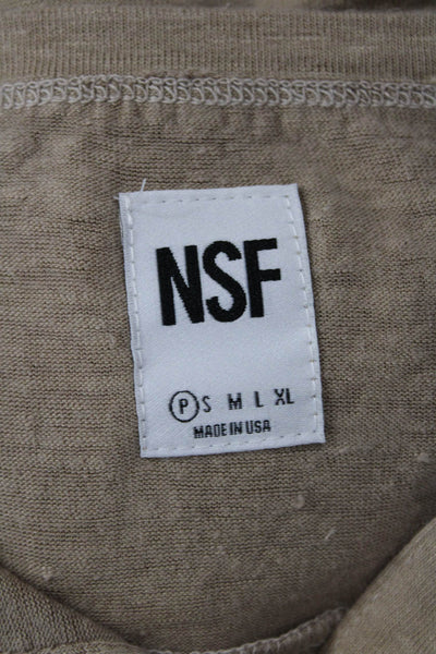 NSF Women Beige Linen Jersey Button-Up Long Sleeve Round Neck Top Size S