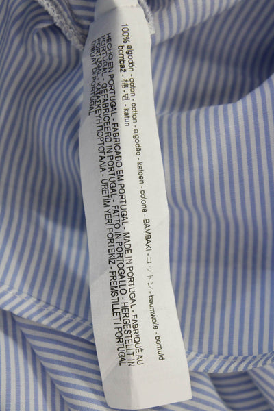 Zara Women Light Blue Striped V-Neck Cotton Tunic Long Sleeve Size XS