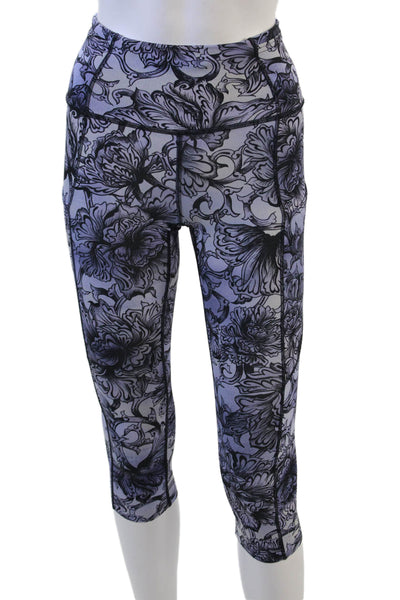 Lululemon Women Black Floral Capri Cropped Leggings Size 2