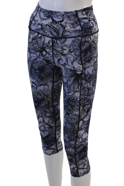 Lululemon Women Black Floral Capri Cropped Leggings Size 2